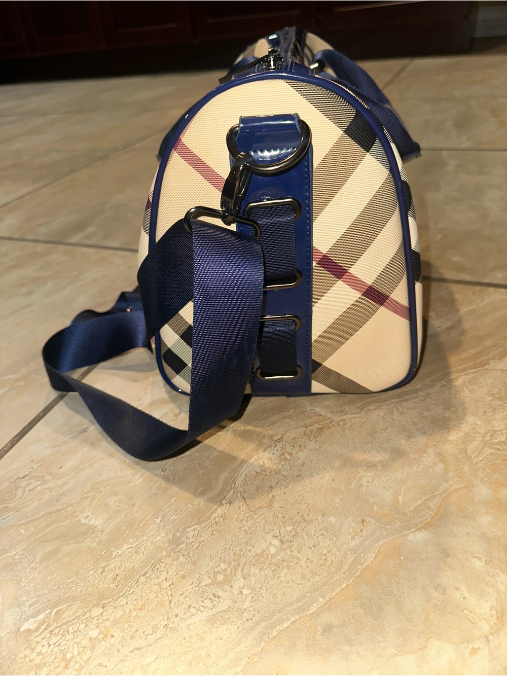 Vintage Navy Burberry Bicolor Nova Check Medium Bowling Tote Bag - Picture 7 of 10